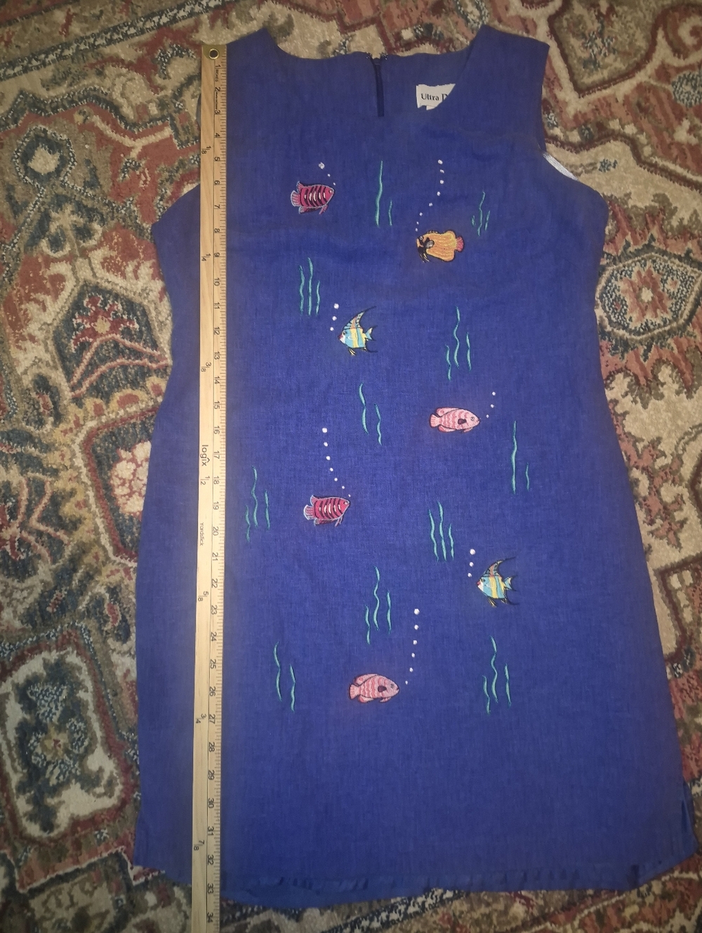 Blue Fish-Embroidered Aquarium-Themed Pet Dress